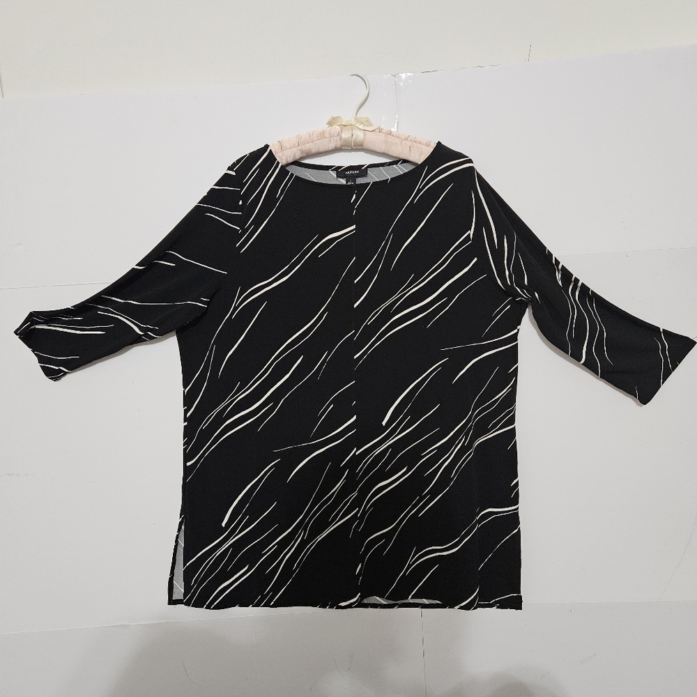 Alfani Size L Black Long-Sleeved Womens Wide Crew Neck Long Dress Shirt  Blouse - Picture 14 of 16